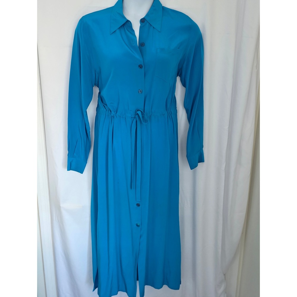 Diane von Furstenberg 100% Silk Shirt Dress Maxi M Full Button Front Vintage